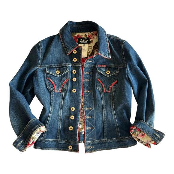 Authentic D&G Dolce and Gabbana Denim Jacket with Floral Lining Size 42 - Picture 1 of 12